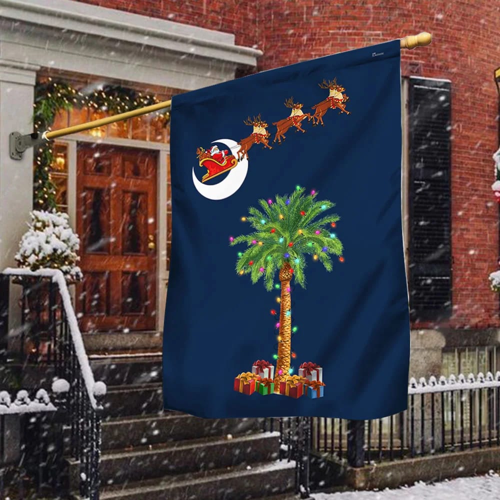 South Carolina Christmas Flag Santa Palm - Christmas Garden Flag - Christmas House Flag - Christmas Outdoor Decoration
