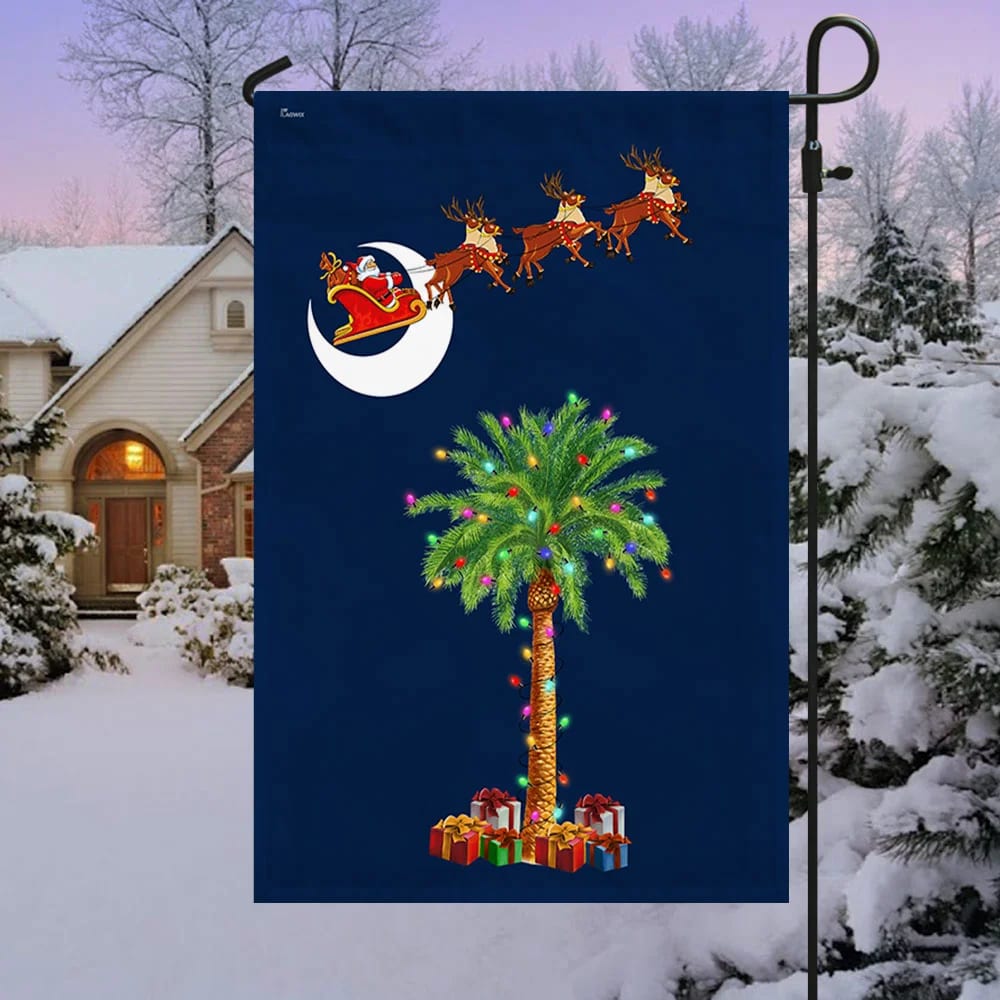 South Carolina Christmas Flag Santa Palm - Christmas Garden Flag - Christmas House Flag - Christmas Outdoor Decoration
