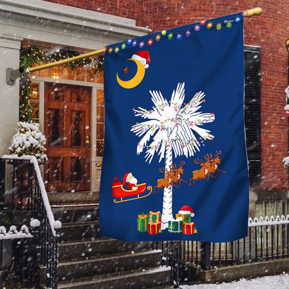 South Carolina Christmas Santa Flag Christmas Palmetto Tree - Religious Christmas House Flags