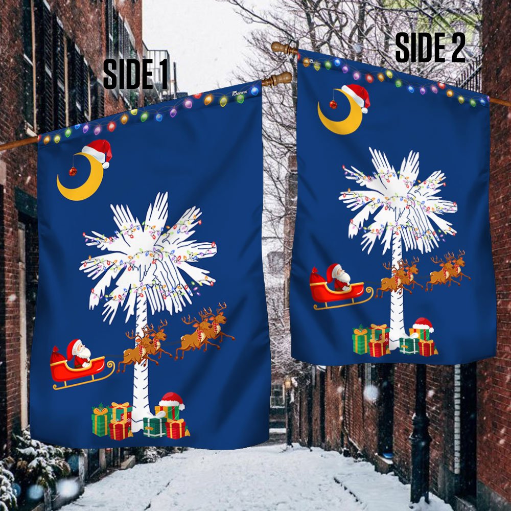 South Carolina Christmas Santa Flag Christmas Palmetto Tree - Religious Christmas House Flags