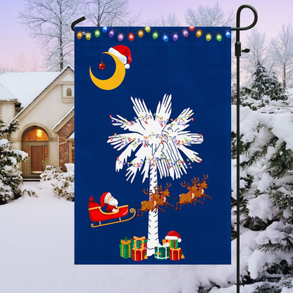 South Carolina Christmas Santa Flag Christmas Palmetto Tree - Religious Christmas House Flags