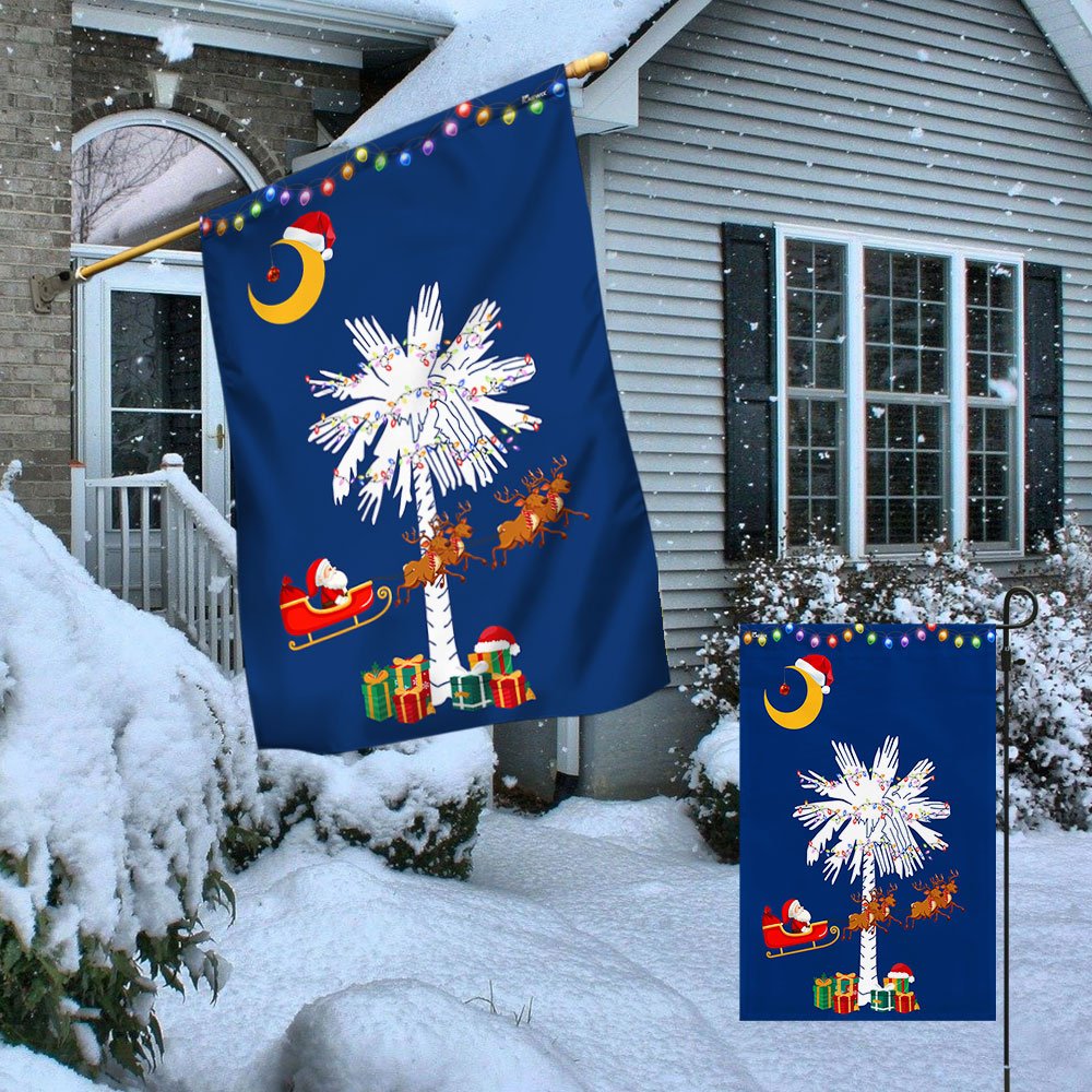 South Carolina Christmas Santa Flag Christmas Palmetto Tree - Religious Christmas House Flags