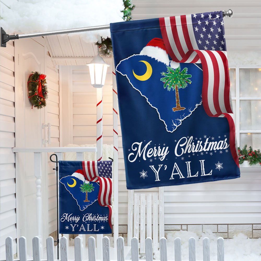 South Carolina Merry Christmas Santa State Christmas Palm Tree Flag - Religious Christmas House Flags
