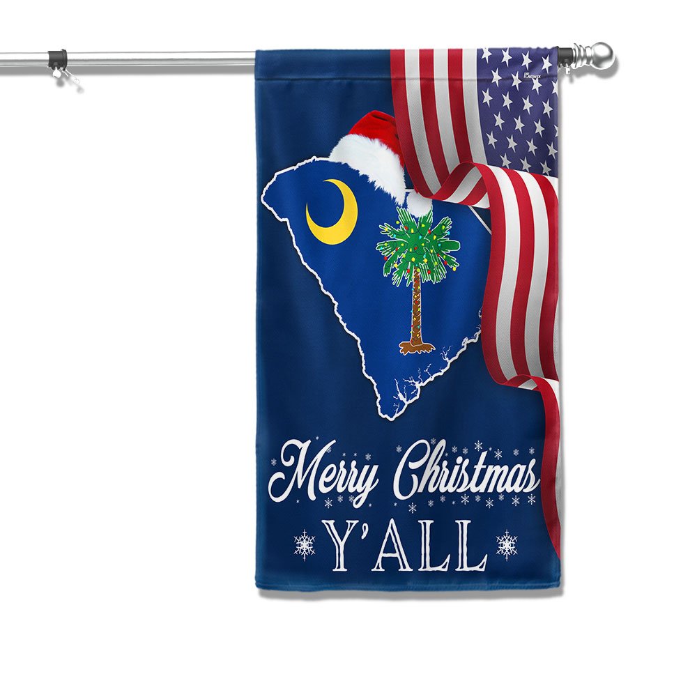 South Carolina Merry Christmas Santa State Christmas Palm Tree Flag - Religious Christmas House Flags