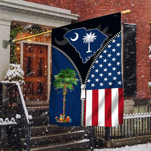 South Carolina Palm Stmas American Flag - Christmas Garden Flag - Christmas Outdoor Decoration