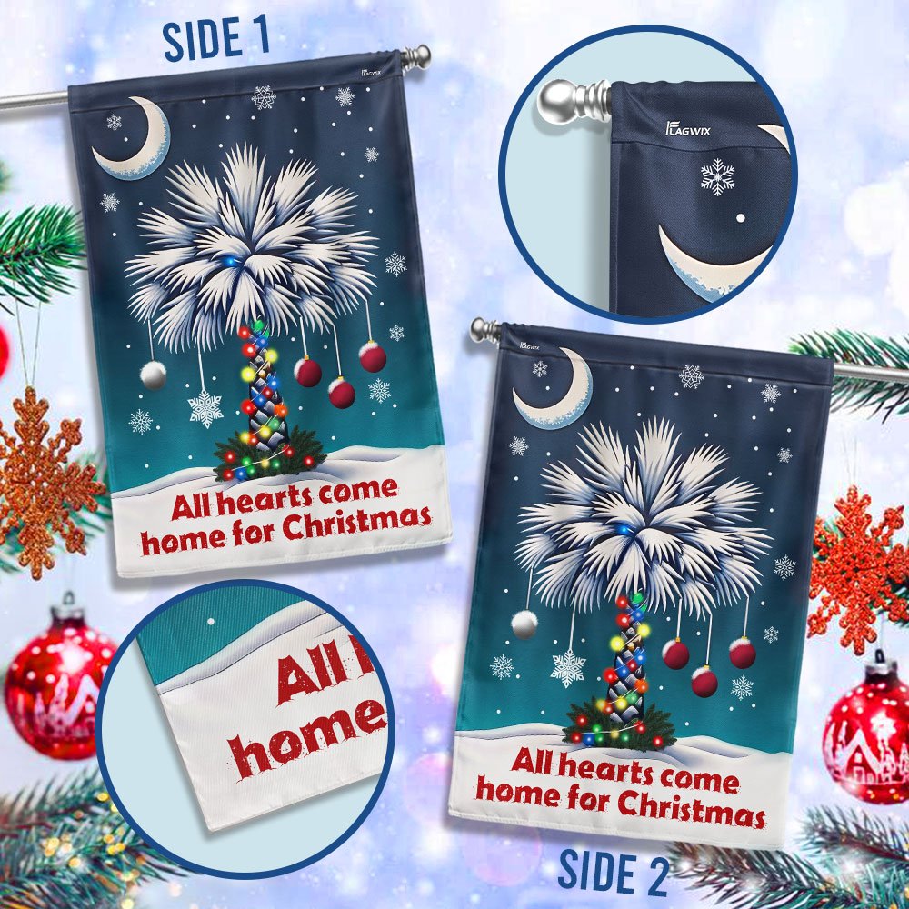 South Carolina Palmetto All Hearts Come Home For Christmas Flag - Religious Christmas House Flags