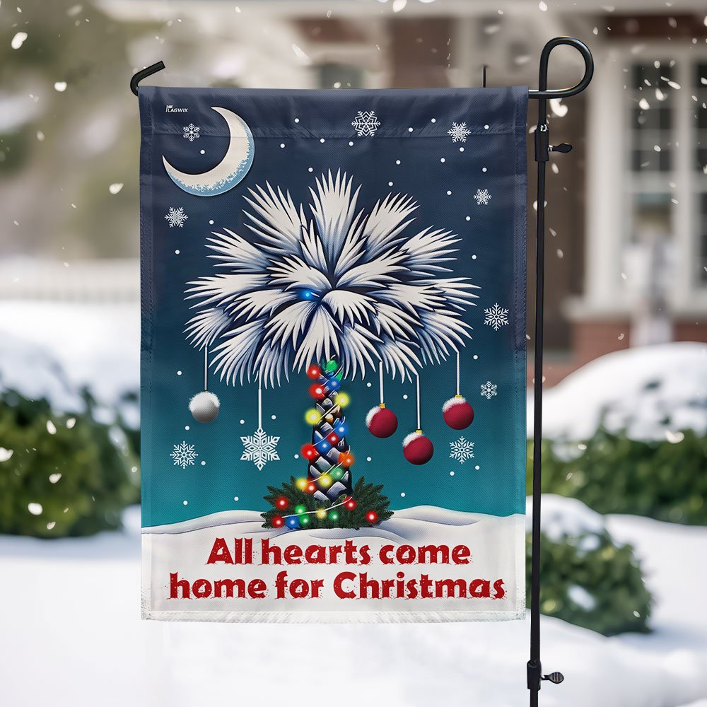 South Carolina Palmetto All Hearts Come Home For Christmas Flag - Religious Christmas House Flags