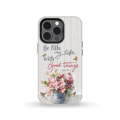 Sparrow Floral - He Fills My Life With Good Things Psalm 1035 Bible Verse Phone Case - Inspirational Bible Scripture iPhone Cases
