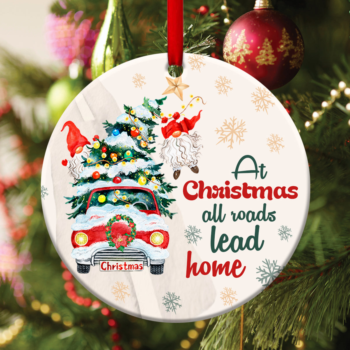 Special Ceramic Circle Ornament - Christmas Takes Us Home - Christian Hanging Gift