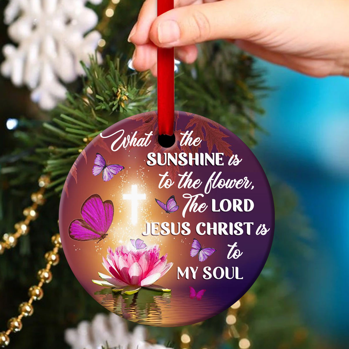 Special Lotus Ceramic Circle Ornament - The Lord Jesus Christ Is To My Soul - Gift For Christmas