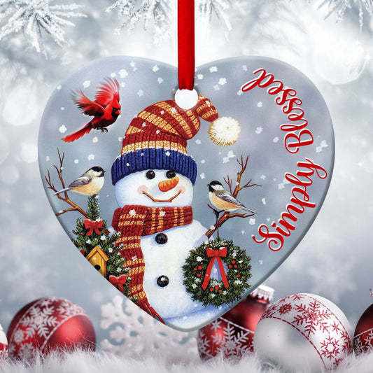 Special Snowman Ceramic Heart Ornament - You Are Blessed From Jesus - Christmas Decor - Funny Ornament