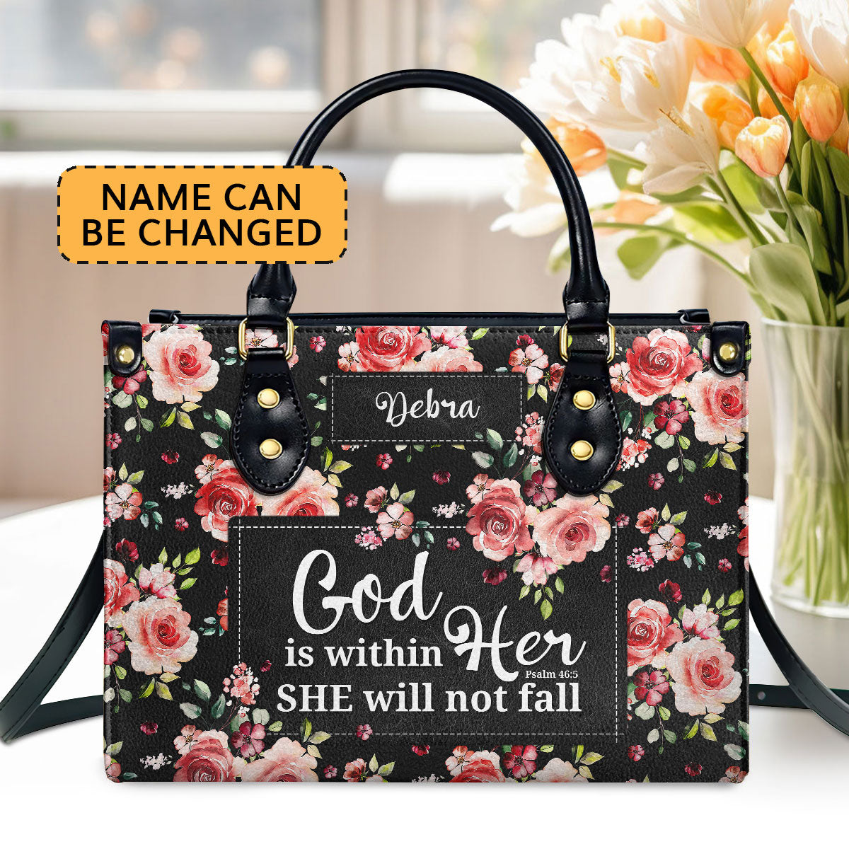 Spiritual Gift For Christian Ladies Psalm 465 God Is Within Her, She Will Not Fall Personalized Leather Handbag With Handle