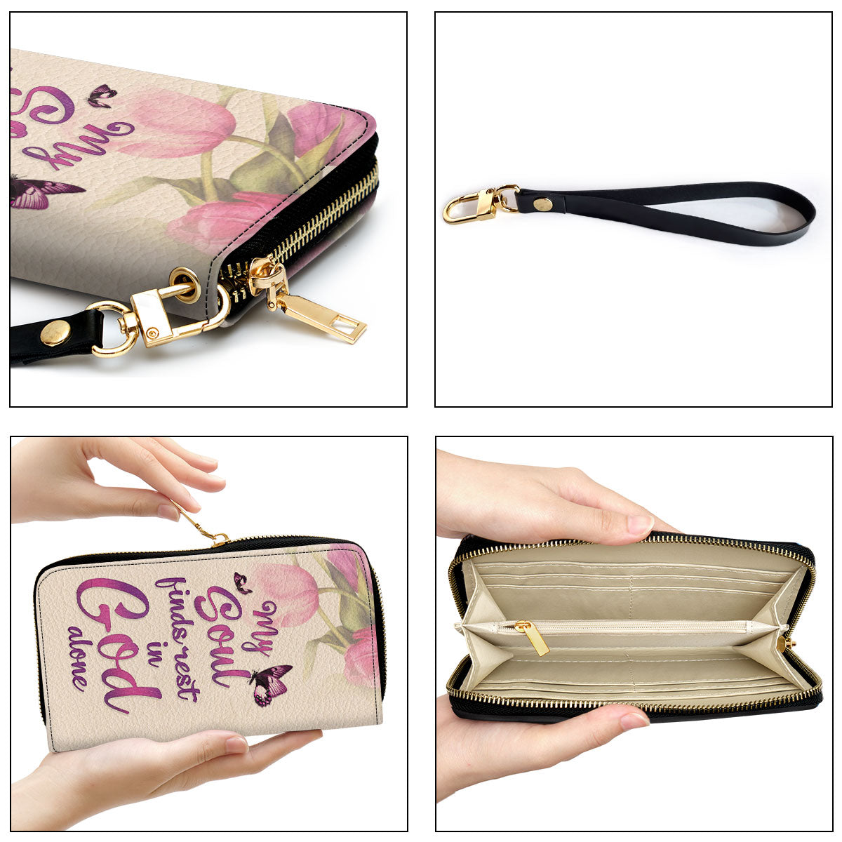 Spiritual Gift Of Faith For Women Tulip And Butterfly Clutch Purse For Women - Personalized Name - Christian Gifts For Women