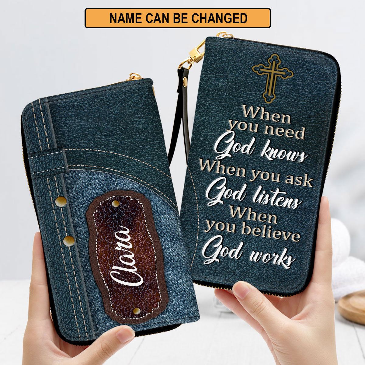 Spiritual Gifts For Women When You Need, God Knows Cross Clutch Purse For Women - Personalized Name - Christian Gifts For Women