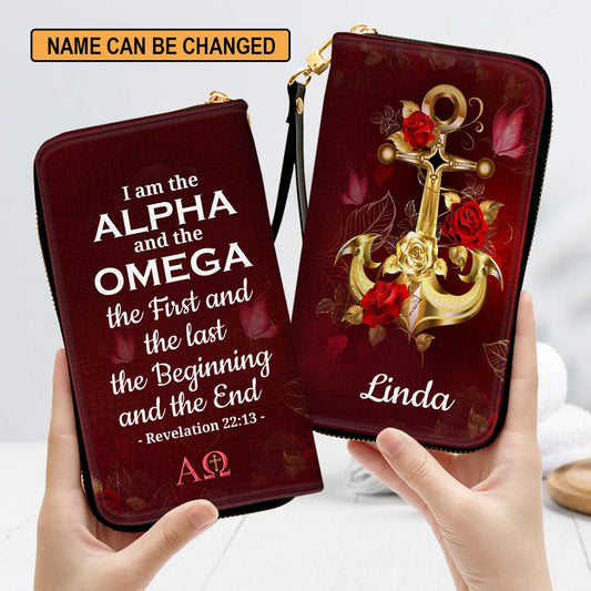 Spiritual Gifts Scripture For Women Revelation 2213 I Am The Beginning And The End Clutch Purse For Women - Personalized Name