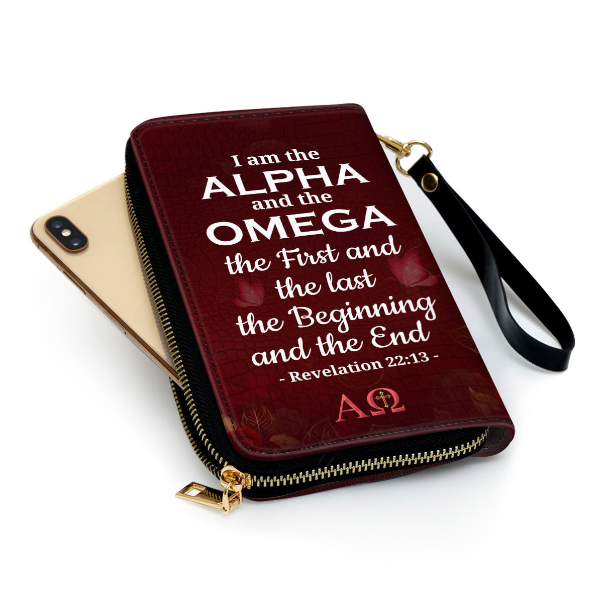 Spiritual Gifts Scripture For Women Revelation 2213 I Am The Beginning And The End Clutch Purse For Women - Personalized Name