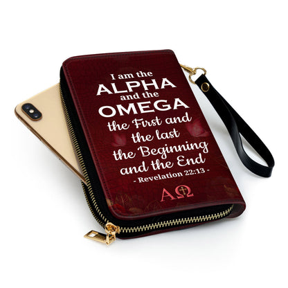 Spiritual Gifts Scripture For Women Revelation 2213 I Am The Beginning And The End Clutch Purse For Women - Personalized Name