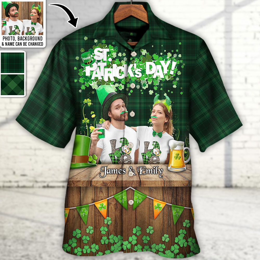 St.Patrick's Day Happy Luck Coin Gold Shamrock Custom Photo Personalized Hawaiian Shirt For Men & Women - Personalized Photo Gifts