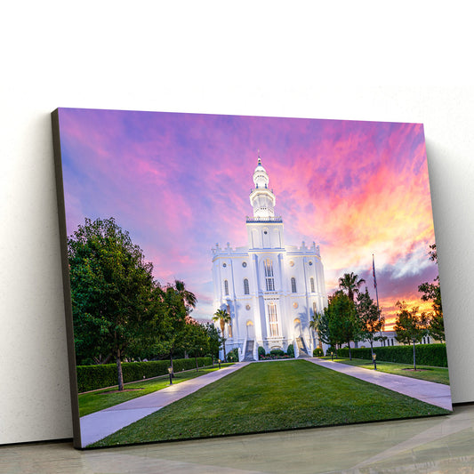 St. George Temple Sunburst Sunset Canvas Wall Art - Jesus Christ Picture - Canvas Christian Wall Art