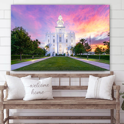 St. George Temple Sunburst Sunset Canvas Wall Art - Jesus Christ Picture - Canvas Christian Wall Art