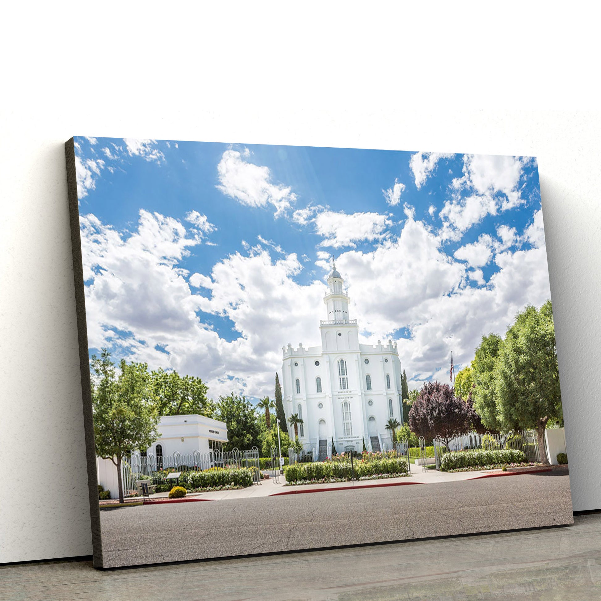 St. George Utah Temple Blue Cloudy Skies Canvas Wall Art - Jesus Christ Picture - Canvas Christian Wall Art
