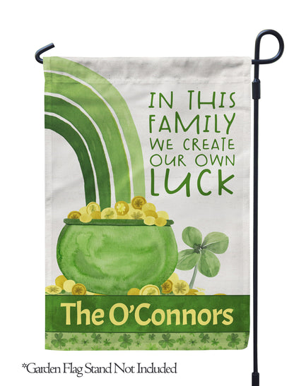 St. Patrick's Day Create Our Own Luck Shamrock Personalized House Flag - St. Patrick's Day Garden Flag - St. Patrick's Day Decorative Flags