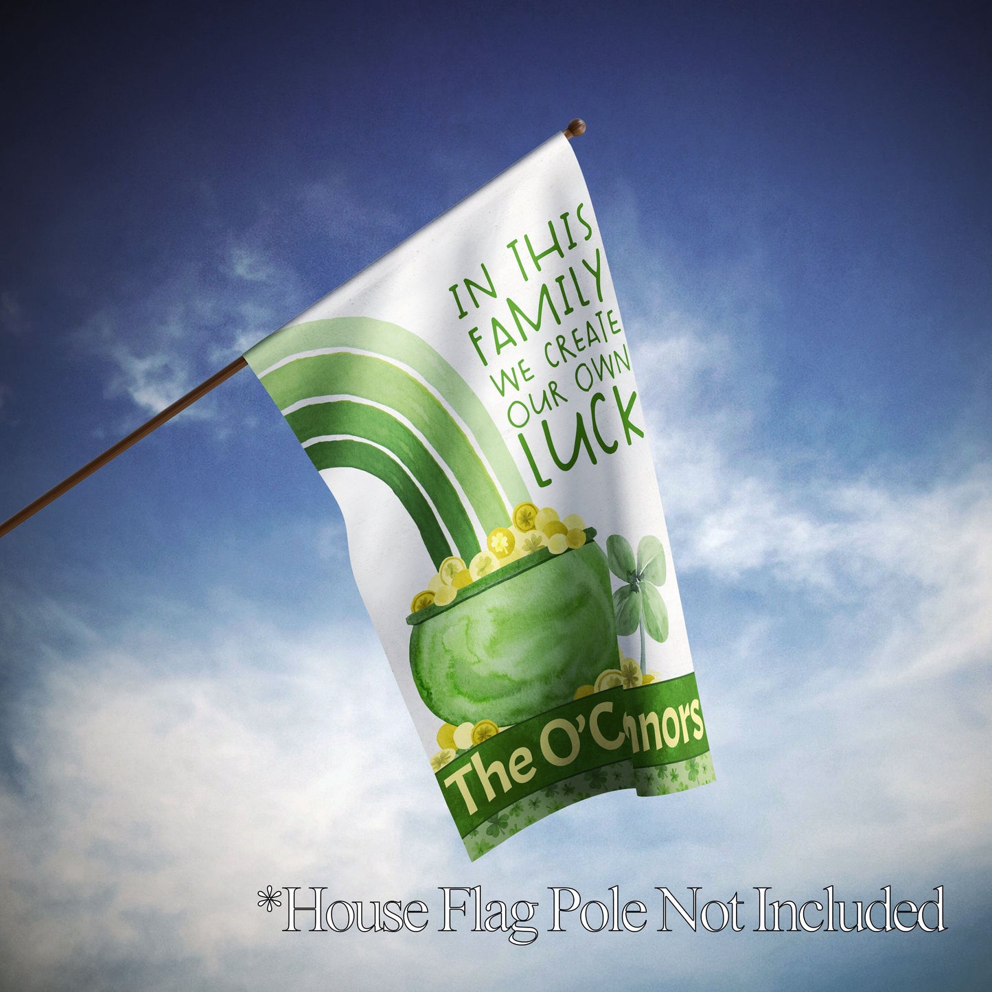 St. Patrick's Day Create Our Own Luck Shamrock Personalized House Flag - St. Patrick's Day Garden Flag - St. Patrick's Day Decorative Flags