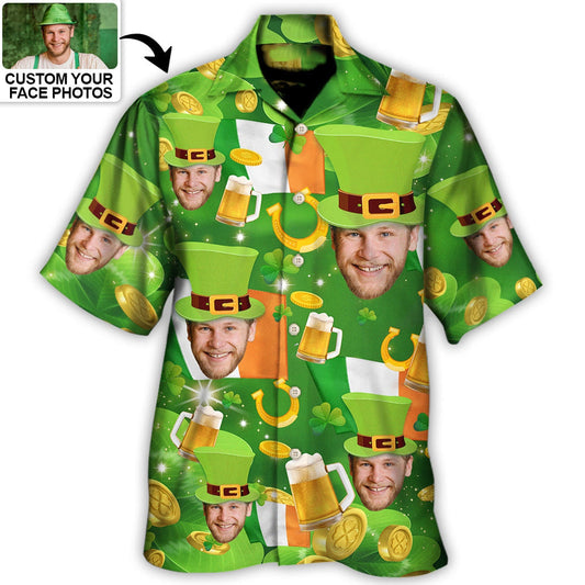 St. Patrick's Day Happy Funny Gift Custom Photo Hawaiian Shirt For Men & Women - Personalized Photo Gifts