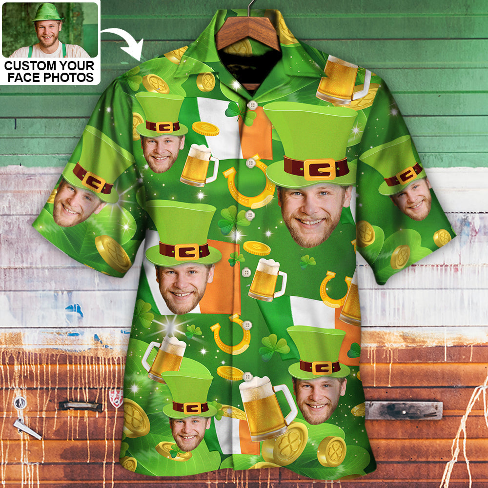 St. Patrick's Day Happy Funny Gift Custom Photo Hawaiian Shirt For Men & Women - Personalized Photo Gifts