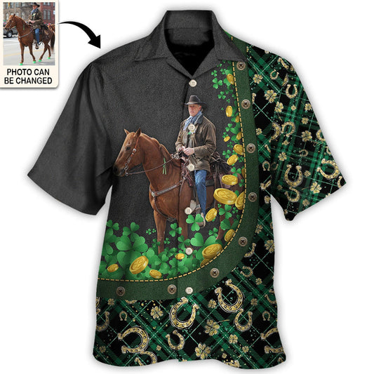 St. Patrick's Day Horse Lover Custom Photo Hawaiian Shirt For Men & Women - Personalized Photo Gifts