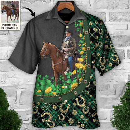 St. Patrick's Day Horse Lover Custom Photo Hawaiian Shirt For Men & Women - Personalized Photo Gifts
