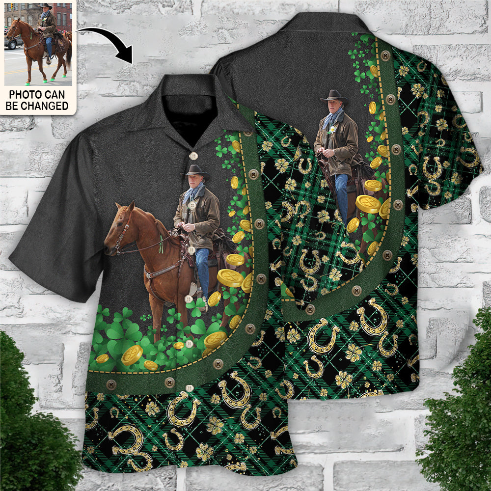 St. Patrick's Day Horse Lover Custom Photo Hawaiian Shirt For Men & Women - Personalized Photo Gifts