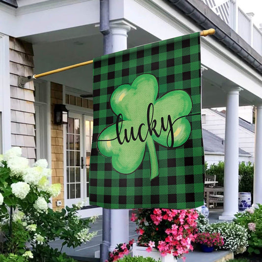 St. Patrick's Day Lucky Shamrock Clover House Flag - St. Patrick's Day Garden Flag - Outdoor St Patrick's Day Decor
