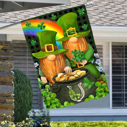 St. Patricks Day Leprechaun Gnome Shamrock Gold House Flag - St. Patrick's Day Garden Flag - Outdoor St Patrick's Day Decor