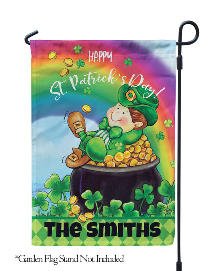 St. Patricks Day Pot Of Personalized House Flag - St. Patrick's Day Garden Flag - St. Patrick's Day Decorative Flags