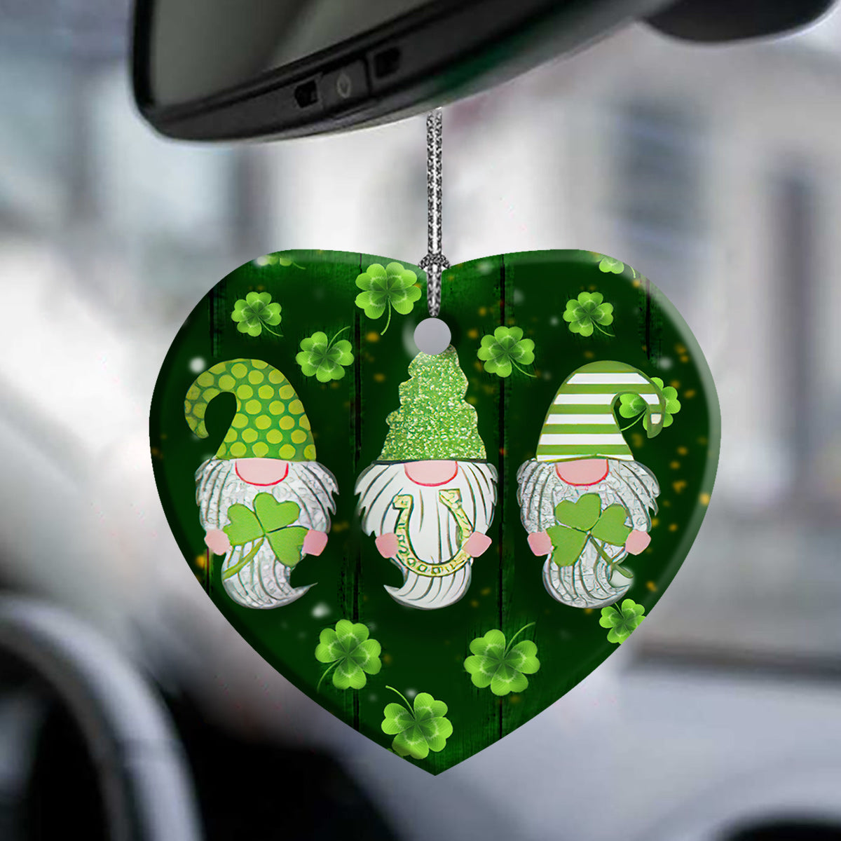 St Patricks Day Gnome Irish Kisses And Shamrock Wishes Heart Ceramic Ornament - Christmas Ornament - Christmas Gift