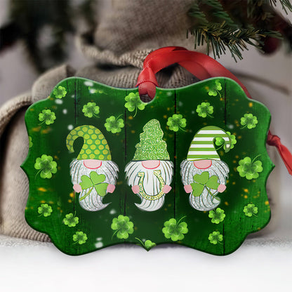 St Patricks Day Gnome Irish Kisses And Shamrock Wishes Metal Ornament - Christmas Ornament - Christmas Gift