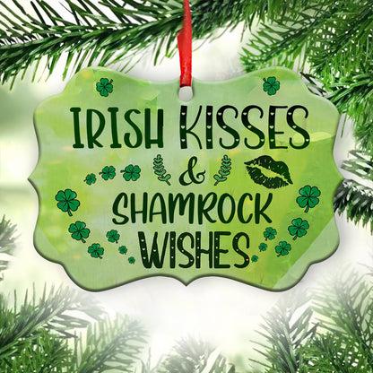 St Patricks Day Gnome Irish Kisses And Shamrock Wishes Metal Ornament - Christmas Ornament - Christmas Gift