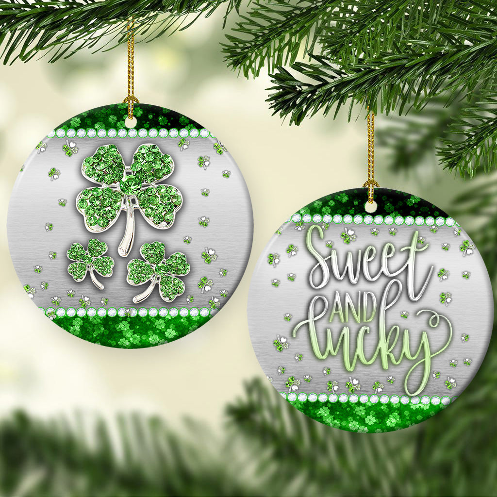 St Patricks Day Jewelry Clover Sweet And Lucky Ceramic Circle Ornament - Decorative Ornament - Christmas Ornament