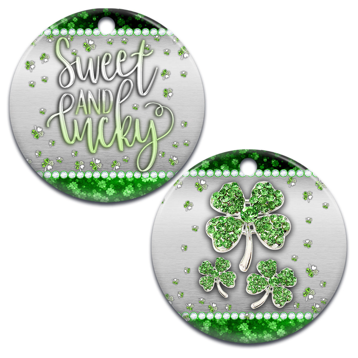 St Patricks Day Jewelry Clover Sweet And Lucky Ceramic Circle Ornament - Decorative Ornament - Christmas Ornament