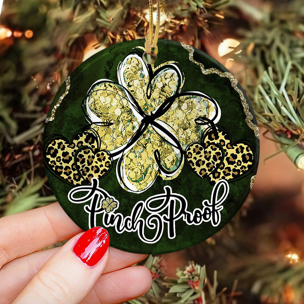 St Patricks Day Marble Clover Pinch Proof Ceramic Circle Ornament - Decorative Ornament - Christmas Ornament