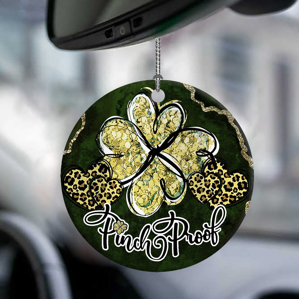 St Patricks Day Marble Clover Pinch Proof Ceramic Circle Ornament - Decorative Ornament - Christmas Ornament
