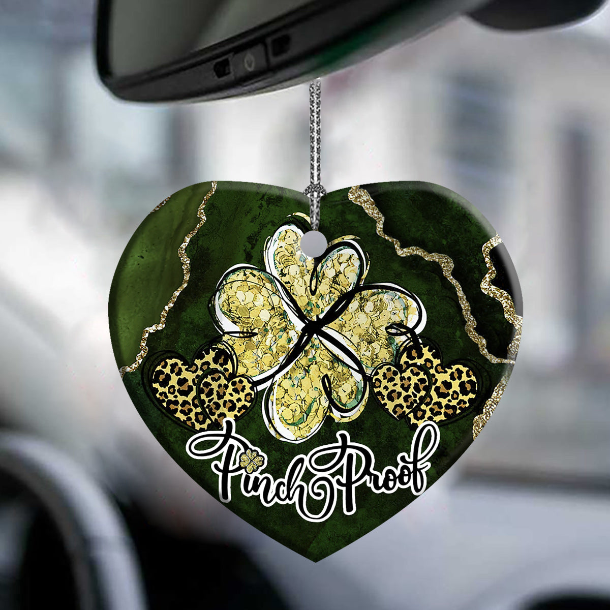 St Patricks Day Marble Clover Pinch Proof Heart Ceramic Ornament - Christmas Ornament - Christmas Gift