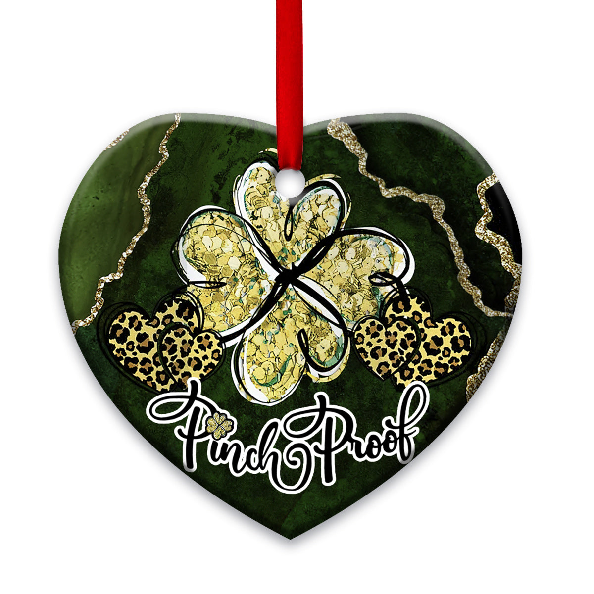 St Patricks Day Marble Clover Pinch Proof Heart Ceramic Ornament - Christmas Ornament - Christmas Gift
