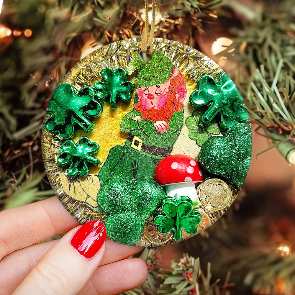 St Patricks Day Marble With Mushroom Ceramic Circle Ornament - Decorative Ornament - Christmas Ornament