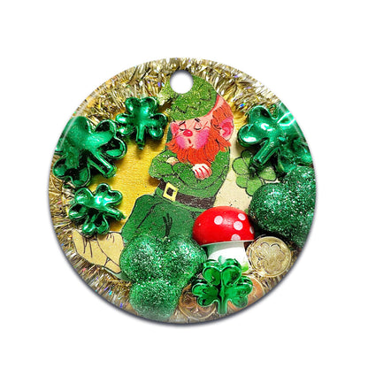 St Patricks Day Marble With Mushroom Ceramic Circle Ornament - Decorative Ornament - Christmas Ornament