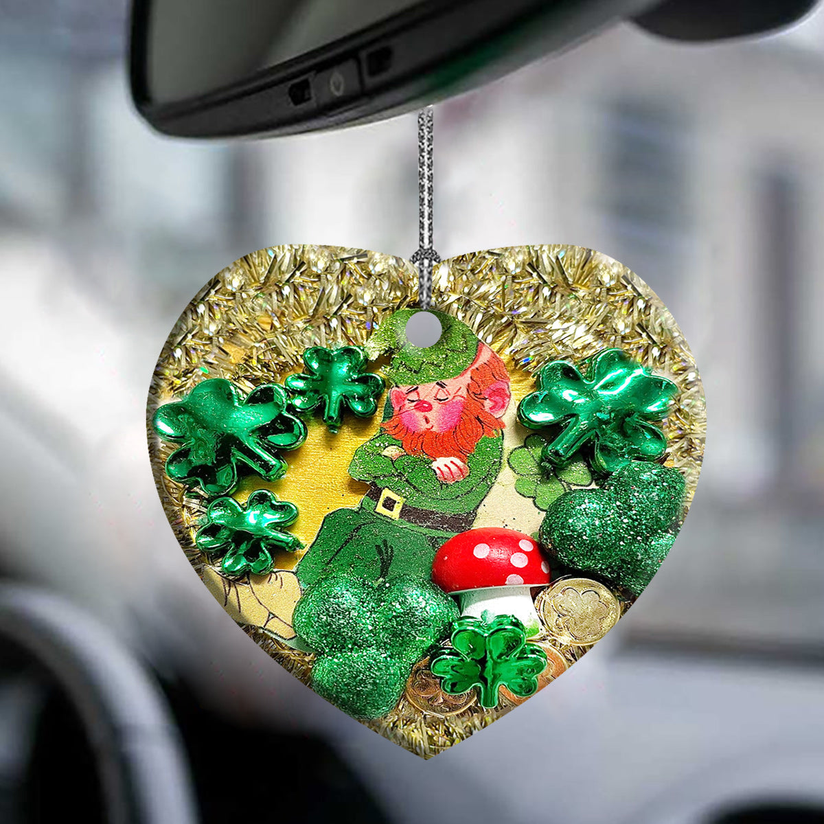 St Patricks Day Marble With Mushroom Heart Ceramic Ornament - Christmas Ornament - Christmas Gift