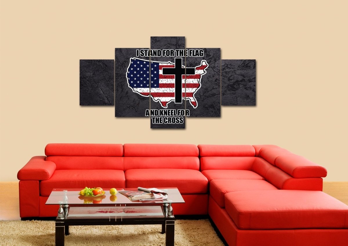Stand For The Cross, Kneel For The Flag American Flag Patriotic Wall Art - Christian Canvas Wall Art