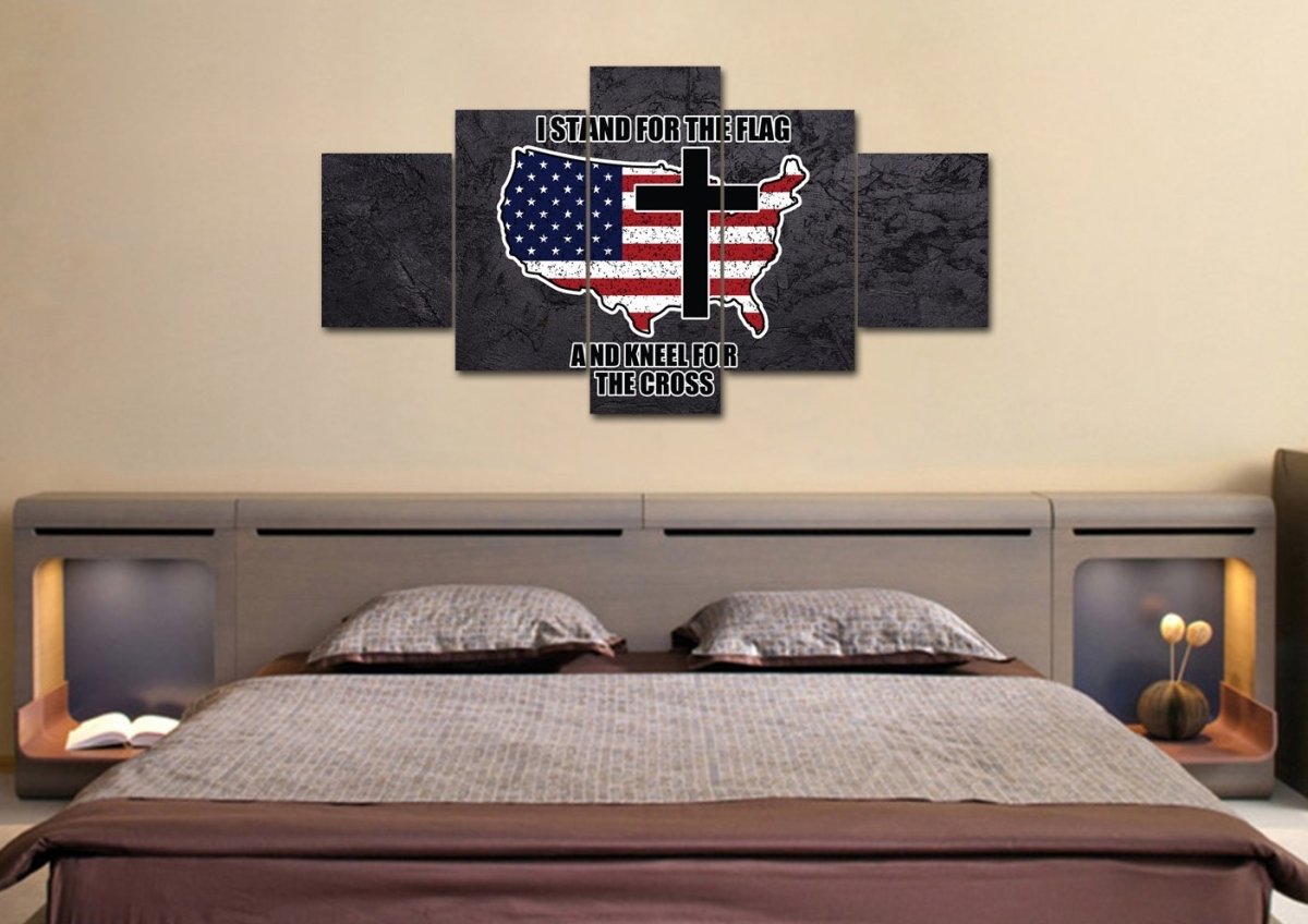 Stand For The Cross, Kneel For The Flag American Flag Patriotic Wall Art - Christian Canvas Wall Art