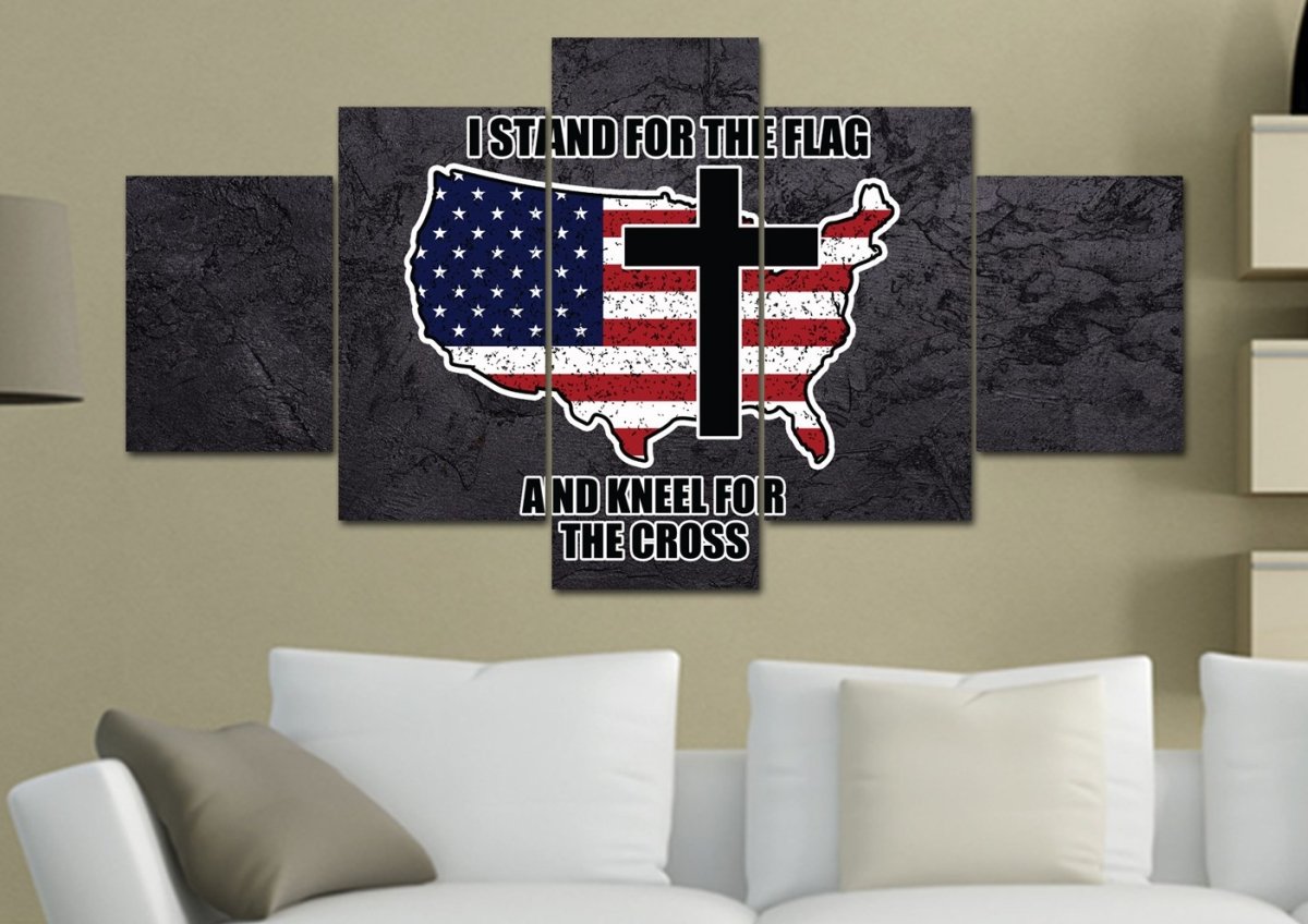 Stand For The Cross, Kneel For The Flag American Flag Patriotic Wall Art - Christian Canvas Wall Art